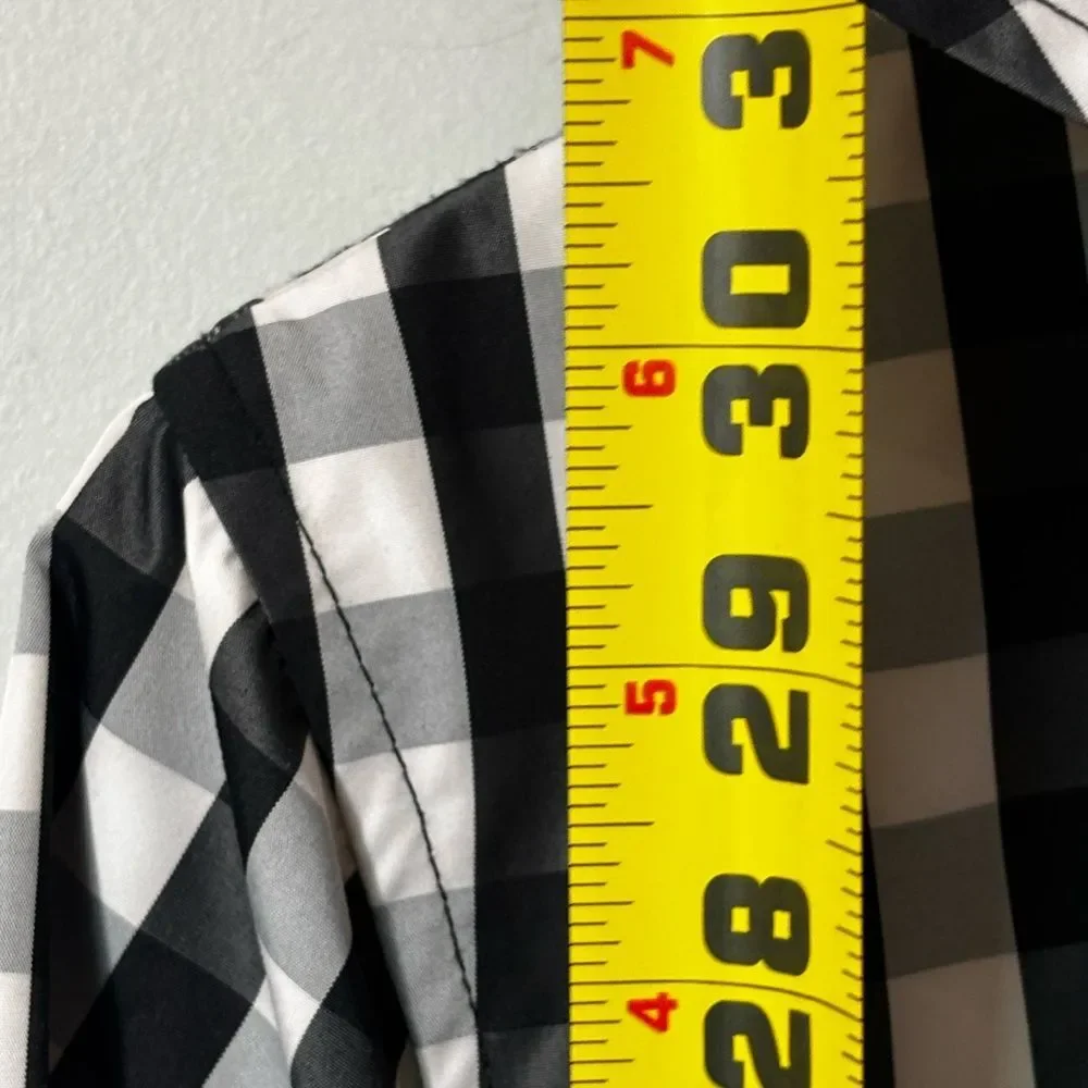 Chaps black white buffalo plaid checked patterned short trench Large staple